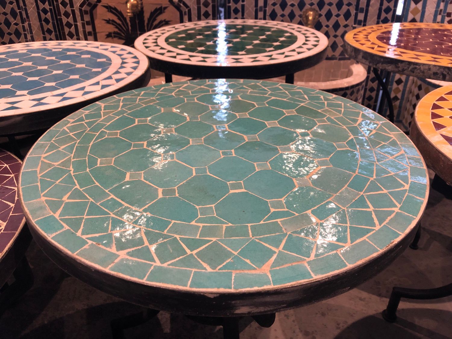 Marokkaanse Mozaiek tafel (blad) 50 cm Zeegroen Uni Handgemaakt