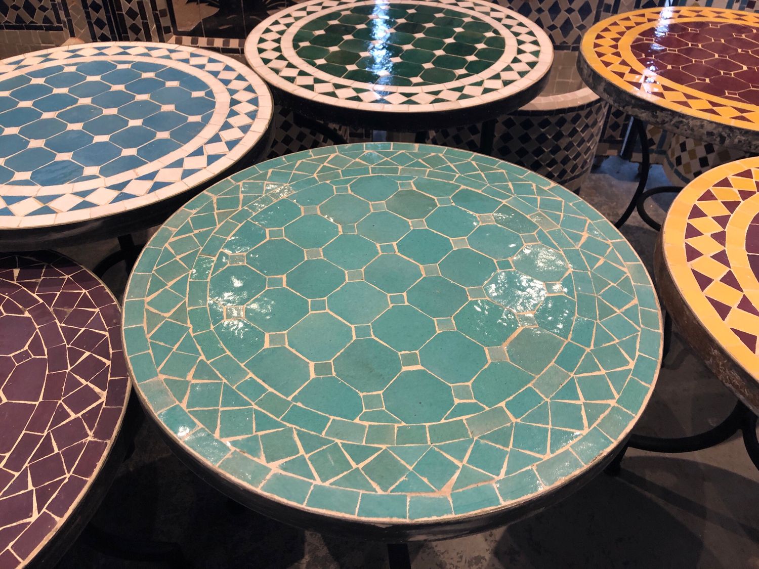 Marokkaanse Mozaiek tafel (blad) 50 cm Zeegroen Uni Handgemaakt — detail 2