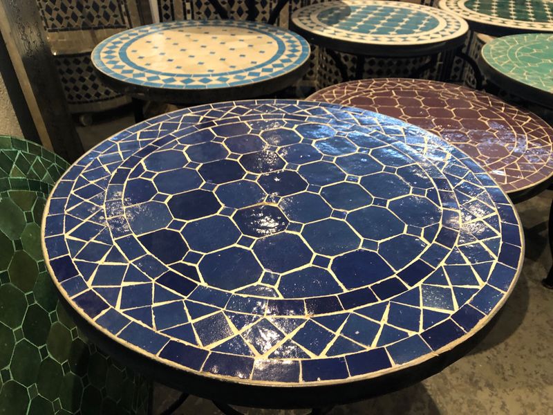 Marokkaanse Mozaiek tafel (blad) 50 cm Blauw Uni Handgemaakt