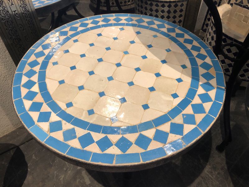 Marokkaanse Mozaiek tafel (blad) 50 cm Creme-Turqouise Handgemaakt