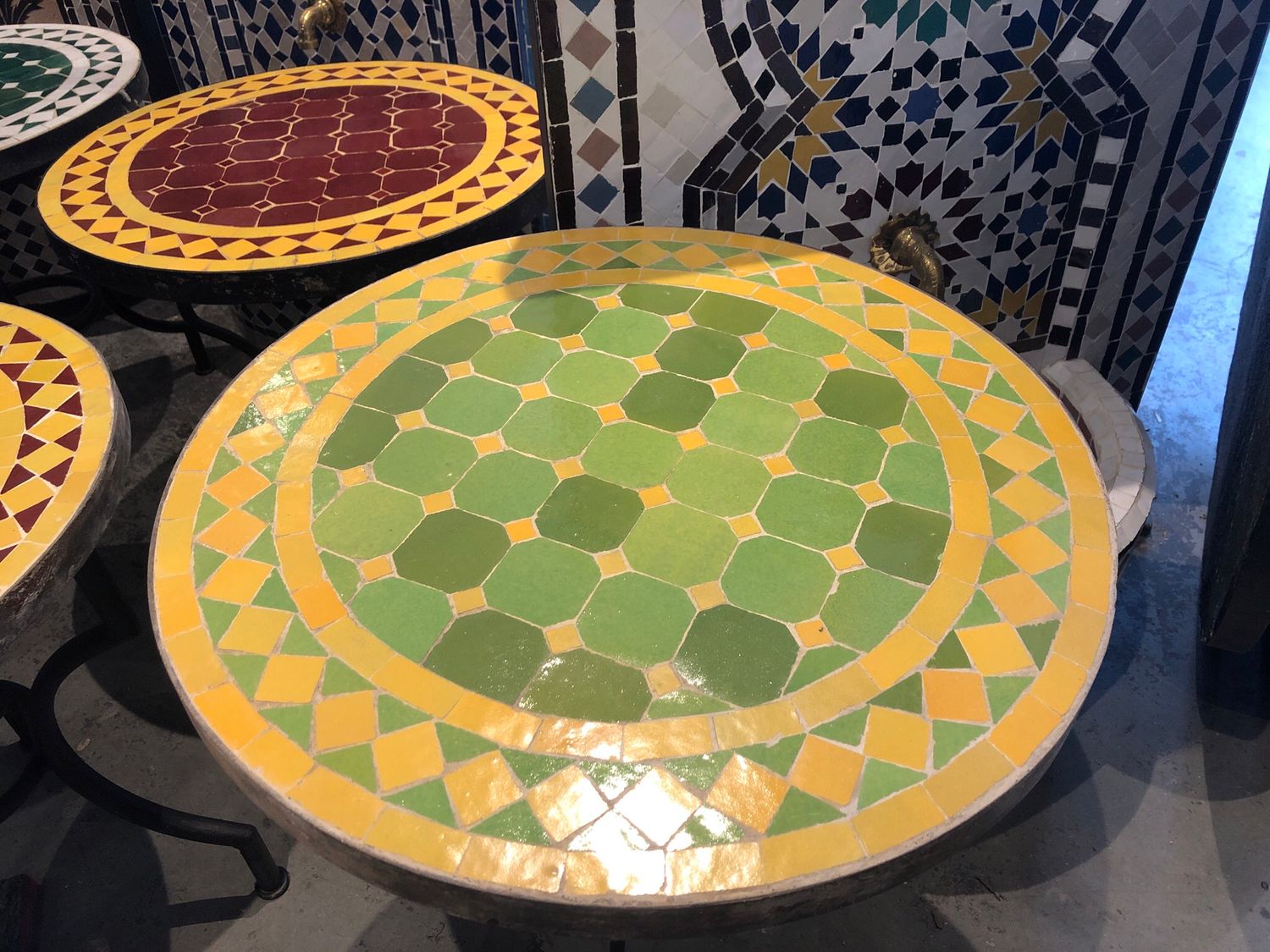 Marokkaanse Mozaiek tafel (blad) 50 cm Appelgroen-Geel Handgemaakt