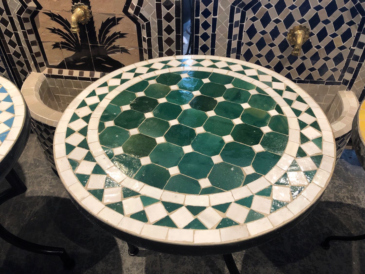 Marokkaanse Mozaiek tafel (blad) 50 cm Groen-Wit Handgemaakt