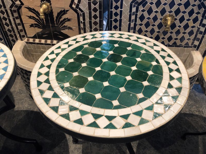 Marokkaanse Mozaiek tafel (blad) 50 cm Groen-Wit Handgemaakt
