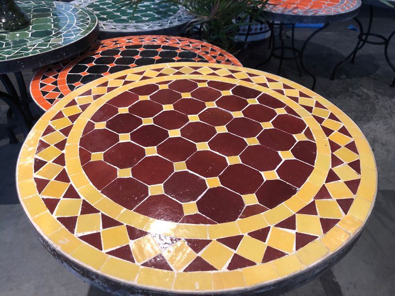Marokkaanse Mozaiek tafel (blad) 50 cm Bordeaux rood-Geel Handgemaakt