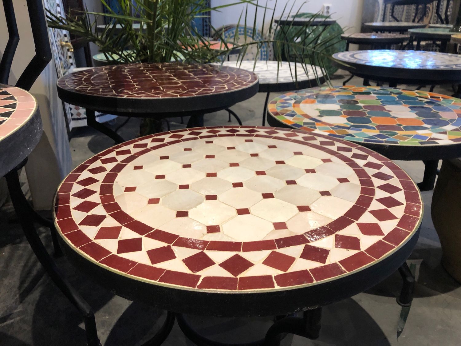 Marokkaanse Mozaiek tafel (blad) 50 cm Creme- Bordeaux Rood Handgemaakt