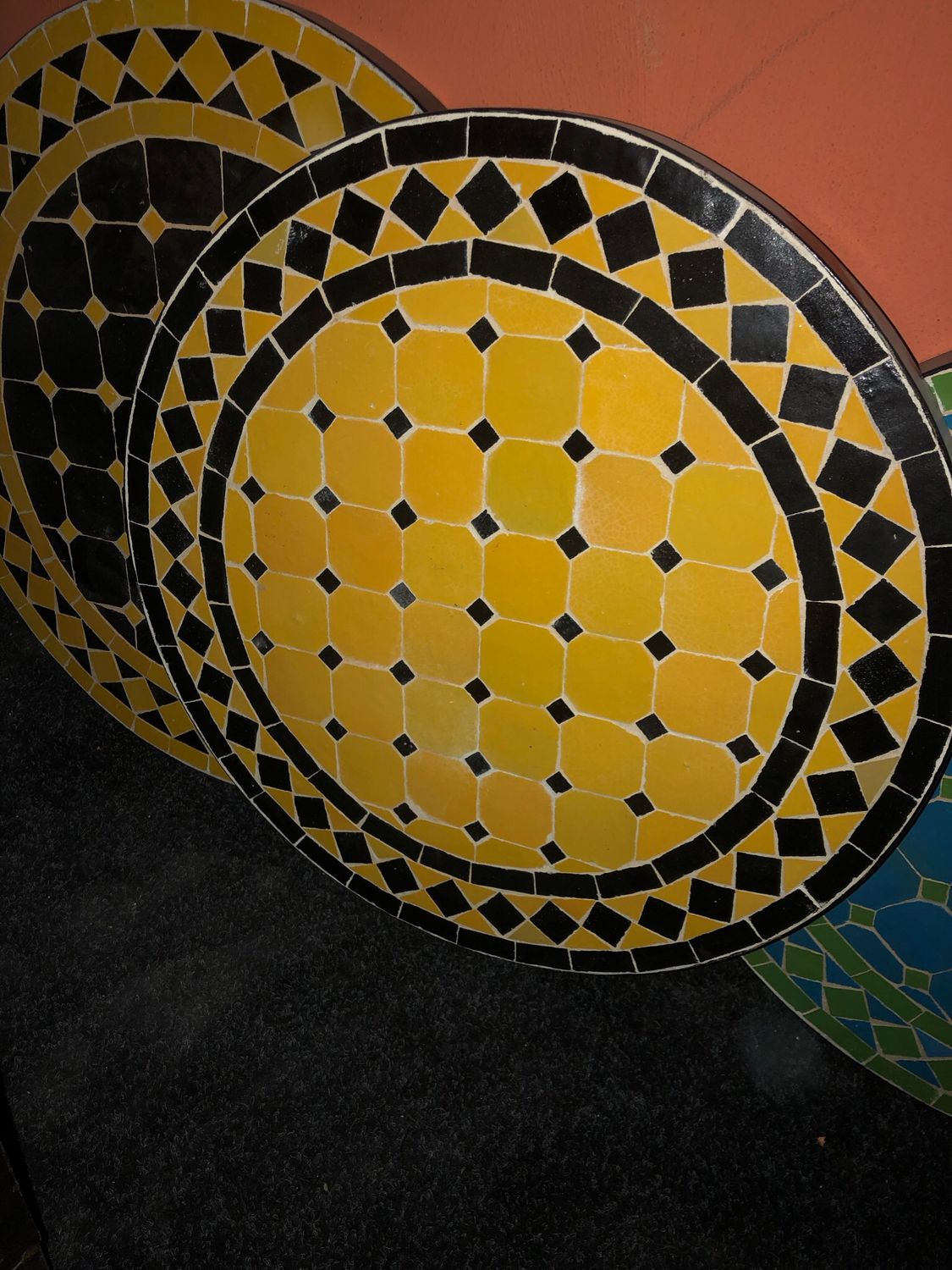 Marokkaanse Mozaiek tafel (blad) 50 cm Geel-Zwart Handgemaakt