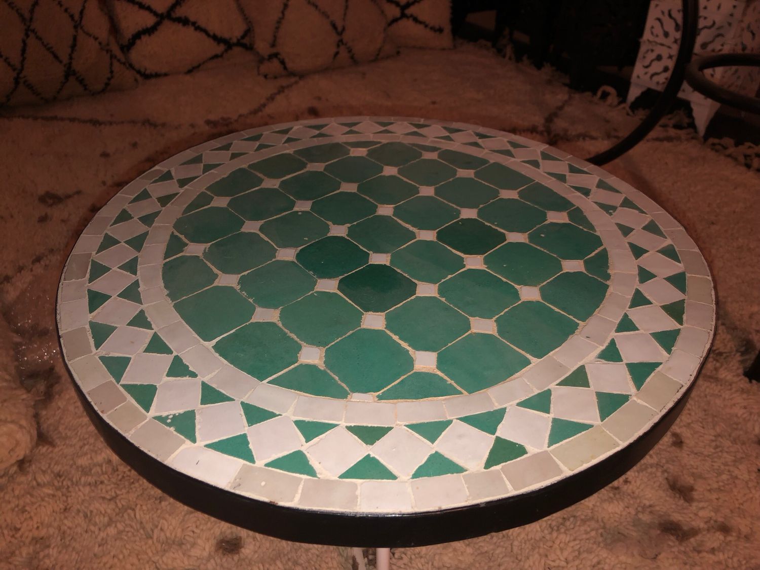 Marokkaanse Mozaiek tafel (blad) 50 cm Zeegroen-Wit Handgemaakt