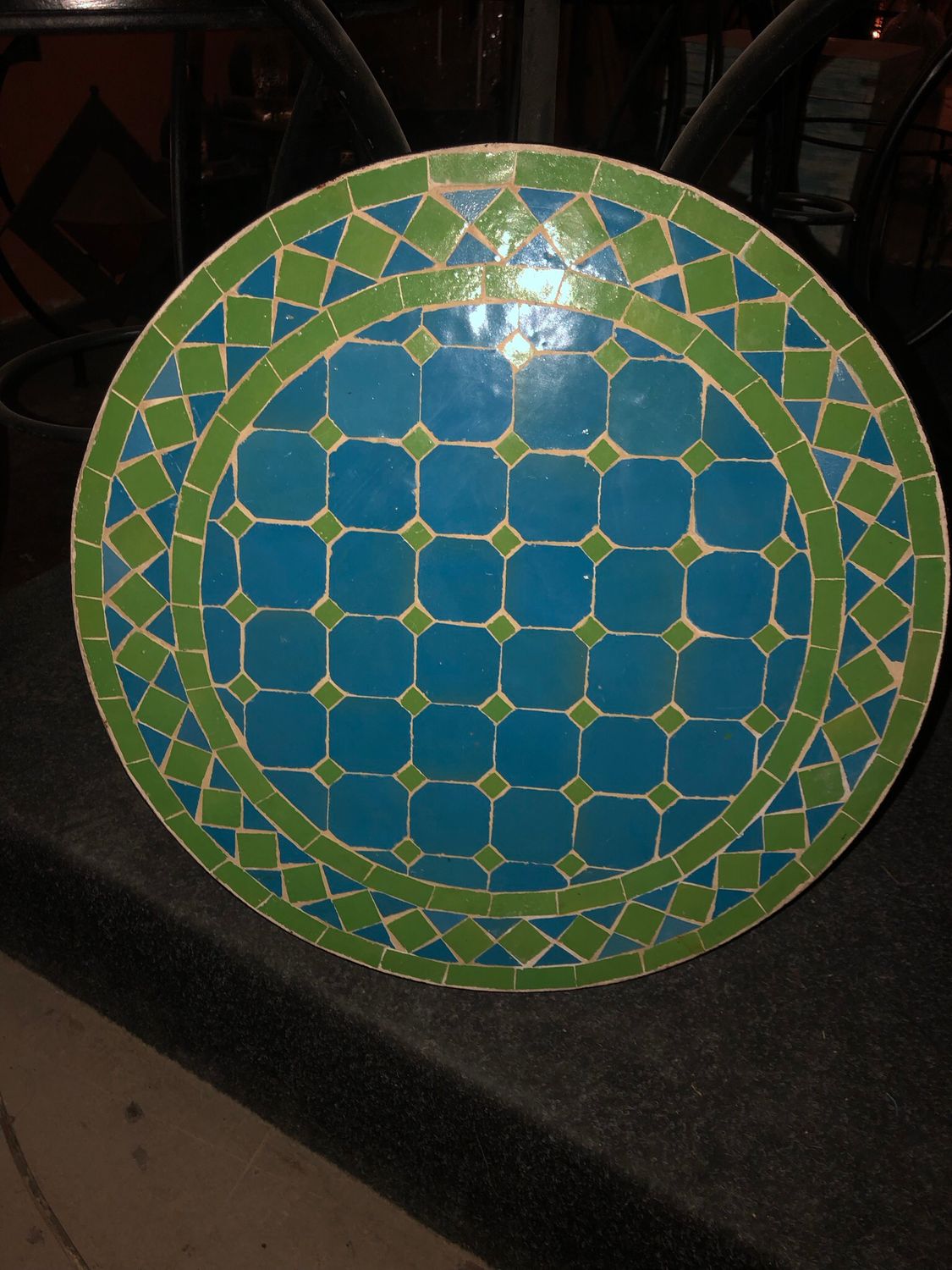 Marokkaanse Mozaiek tafel (blad) 50 cm Turqouise-Appelgroen Handgemaakt