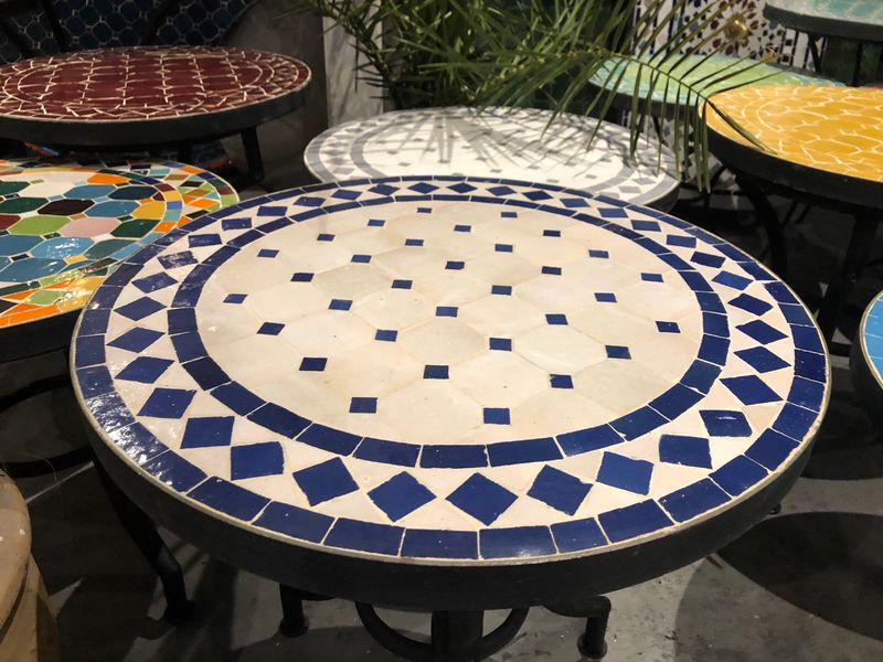 Marokkaanse Mozaiek tafel (blad) 50 cm Creme-Blauw Handgemaakt