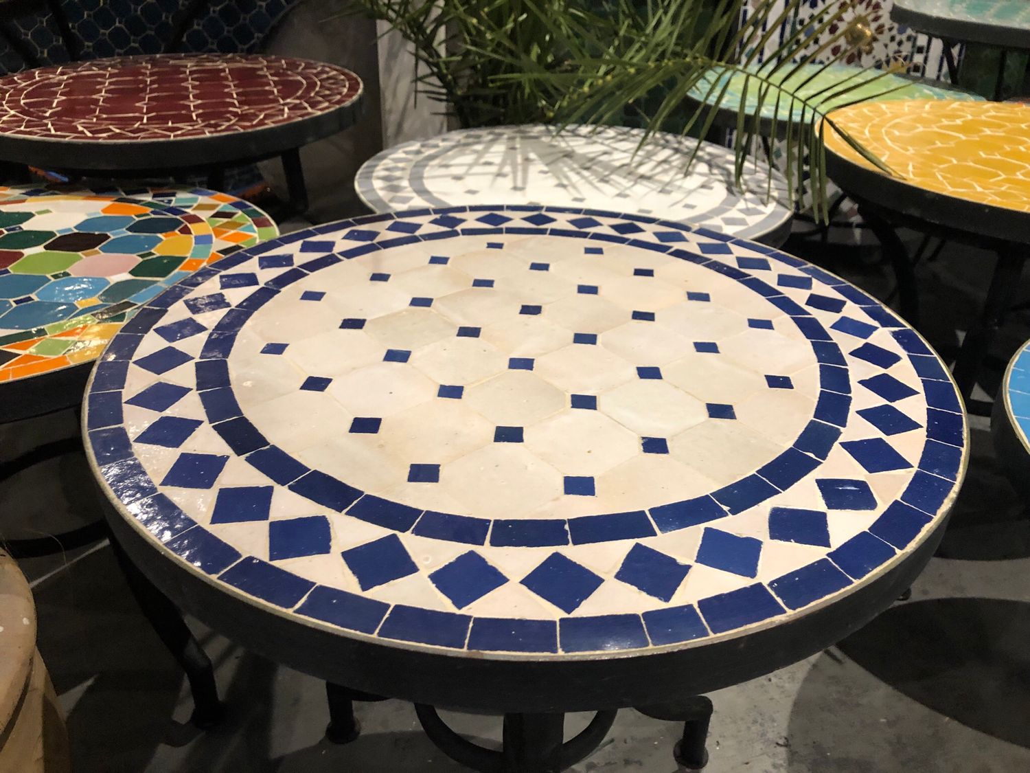 Marokkaanse Mozaiek tafel (blad) 50 cm Creme-Blauw Handgemaakt