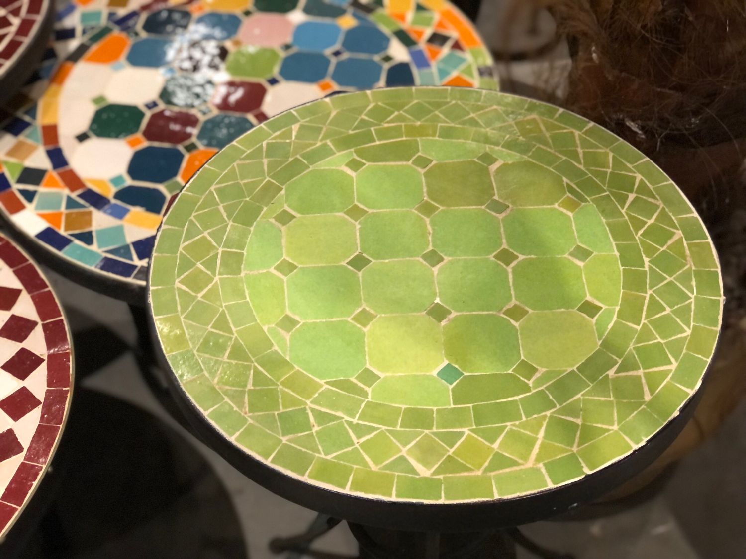 Marokkaanse Mozaiektafel (blad) 40 cm Appelgroen-Uni Handgemaakt — detail 2