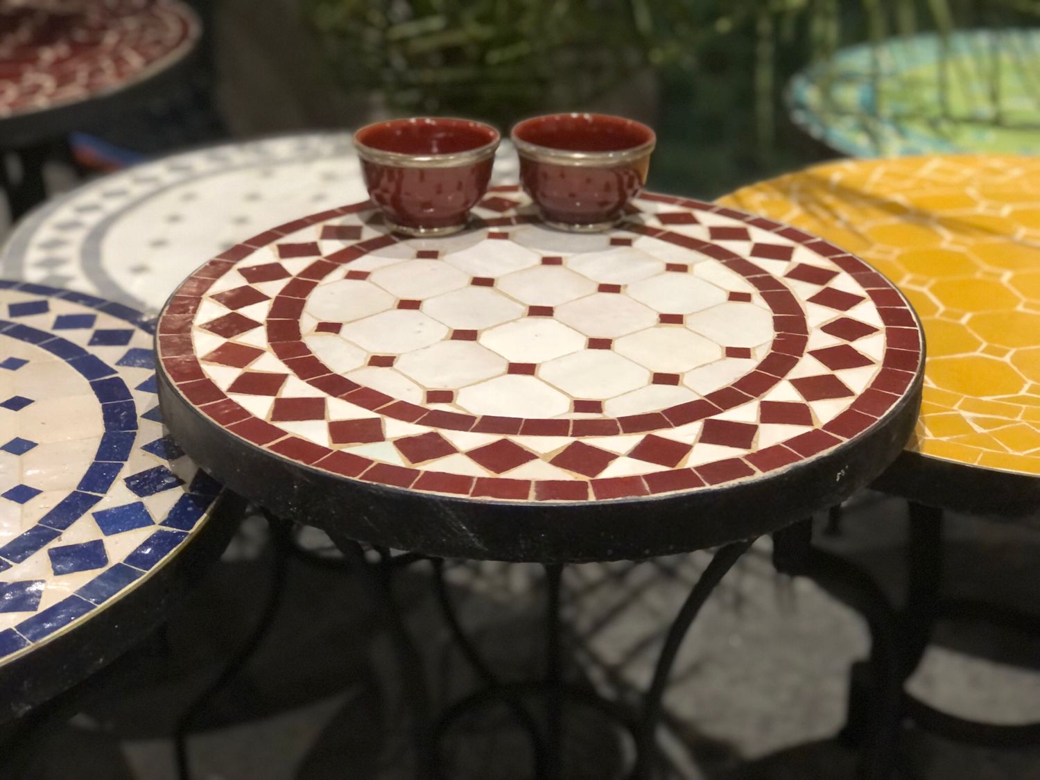 Marokkaanse Mozaiektafel (blad) 40 cm Creme-Bordeaux rood Handgemaakt