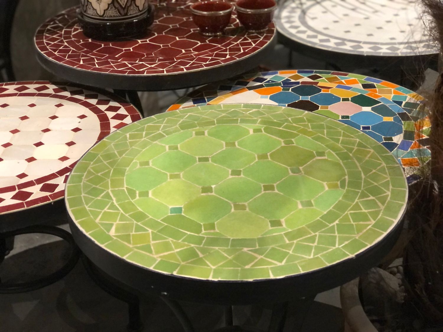 Marokkaanse Mozaiektafel (blad) 40 cm Appelgroen-Uni Handgemaakt