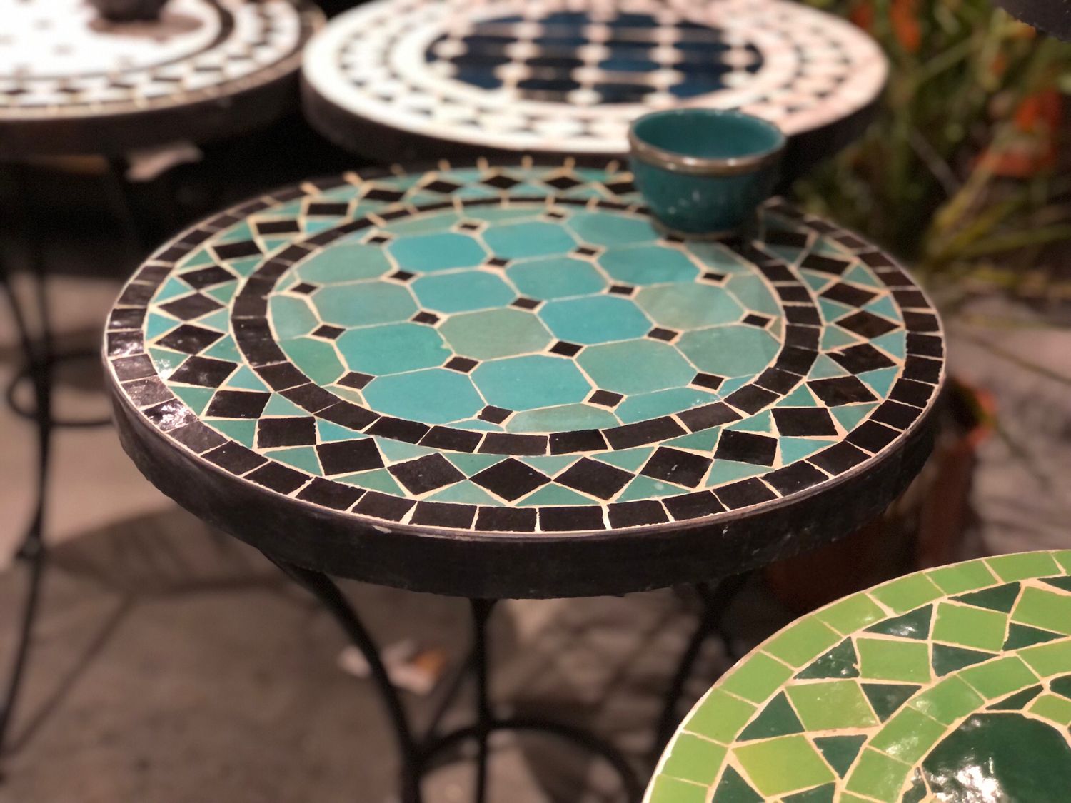 Marokkaanse Mozaiektafel (blad) 40 cm Zeegroen-Zwart Handgemaakt