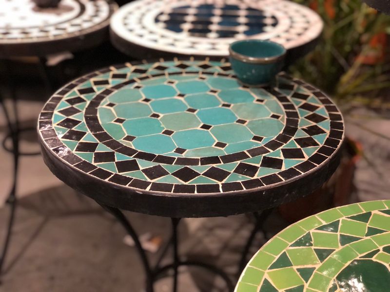 Marokkaanse Mozaiektafel (blad) 40 cm Zeegroen-Zwart Handgemaakt