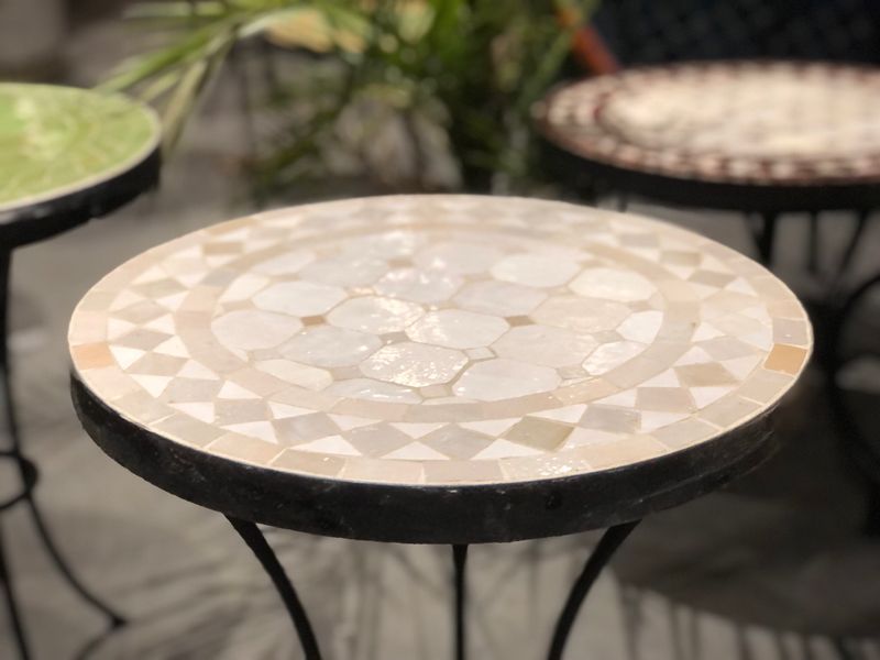 Marokkaanse Mozaiektafel (blad) 40 cm Wit-Creme Handgemaakt