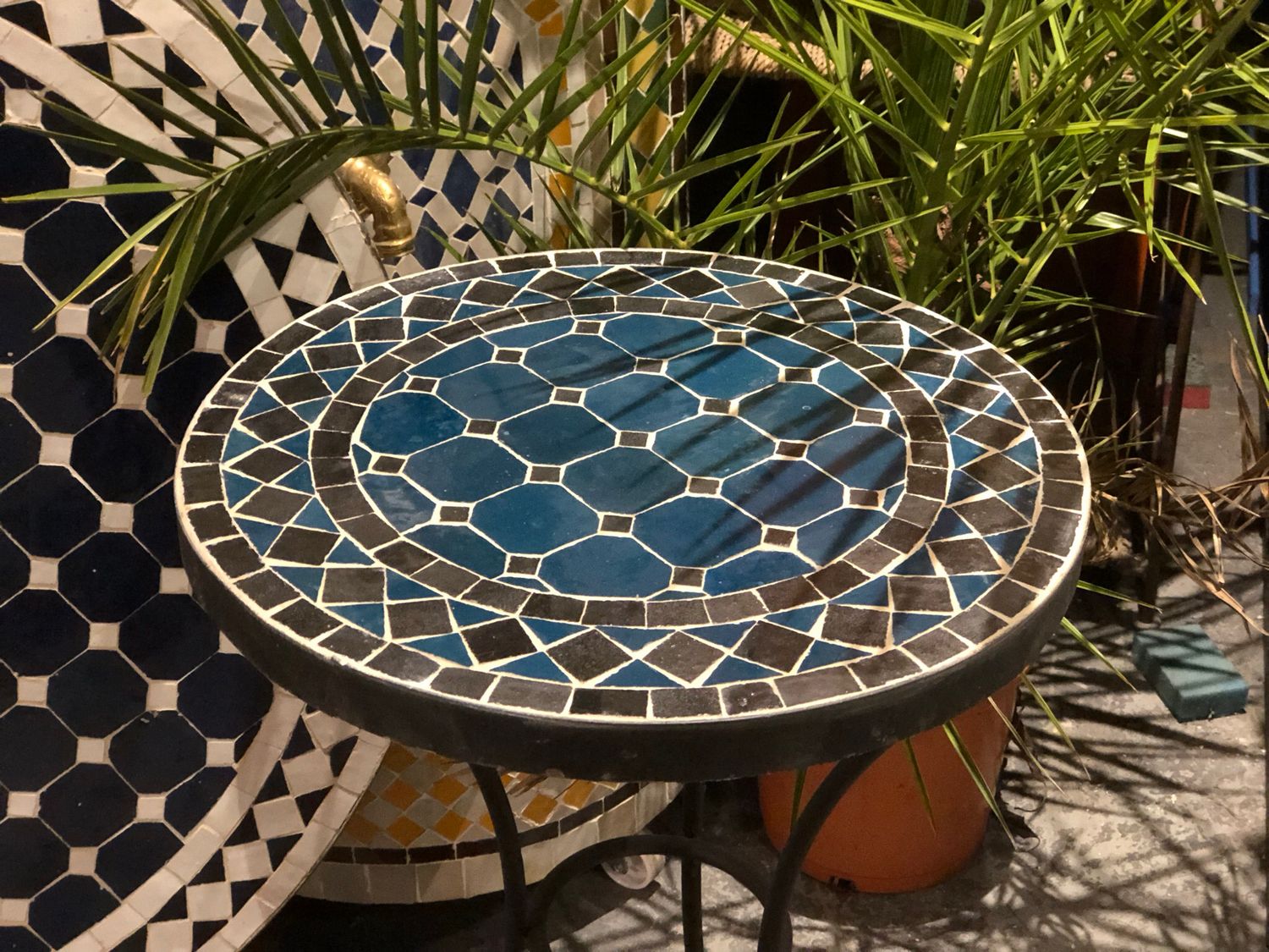 Marokkaanse Mozaiektafel (blad) 40 cm Petrolblauw-Zwart Handgemaakt