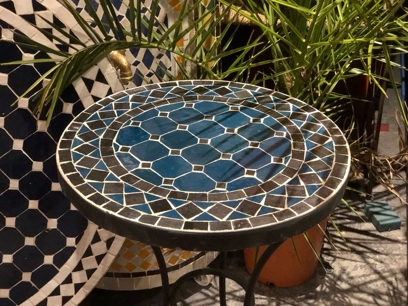 Marokkaanse Mozaiektafel (blad) 40 cm Petrolblauw-Zwart Handgemaakt