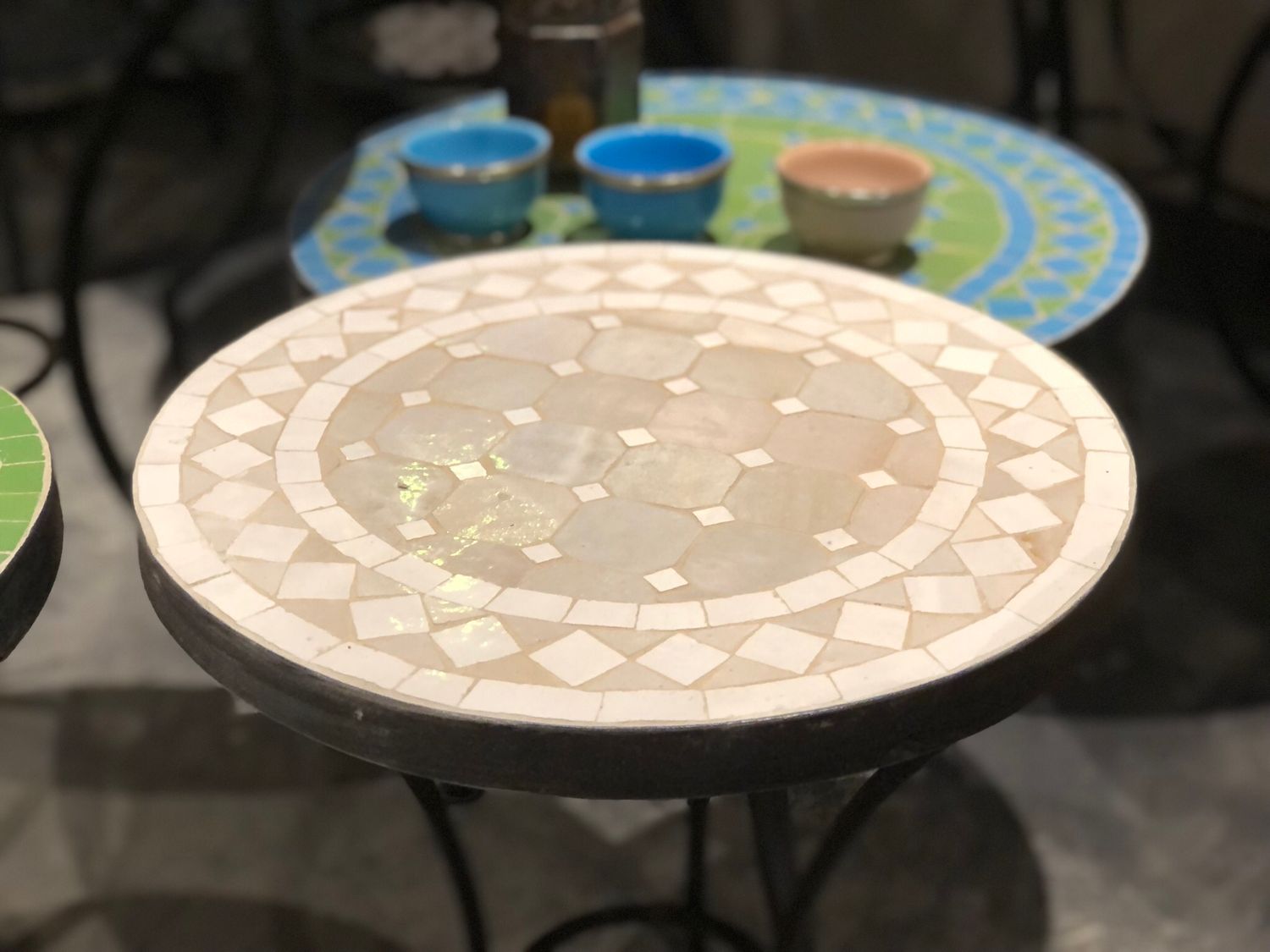 Marokkaanse Mozaiektafel (blad) 40 cm Creme-Wit Handgemaakt