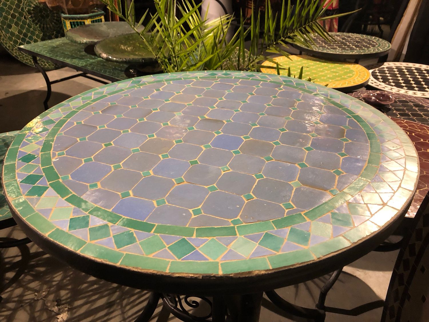 Marokkaanse Mozaiek tafel (blad) 70 cm Lichtblauw-Appelgroen Handgemaakt