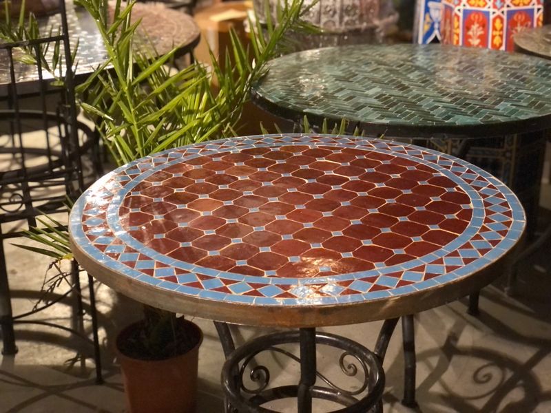 Marokkaanse Mozaiek tafel (blad) 70 cm Bordeaux rood-Lichtblauw Handgemaakt