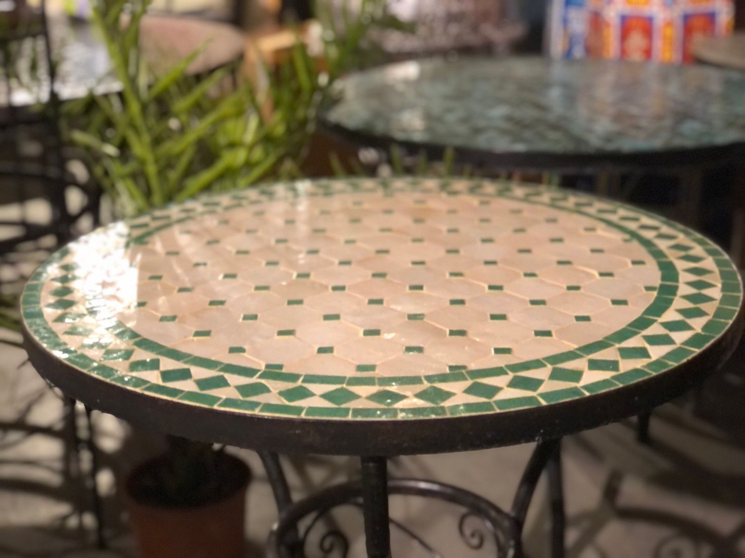 Marokkaanse Mozaiek tafel (blad) 70 cm Creme-groen Handgemaakt
