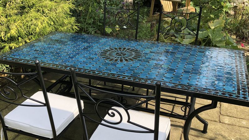 Marokkaanse Mozaiektafel 180 cm Gëemailleerd Inclusief Beste Onderstel en Afwerking !