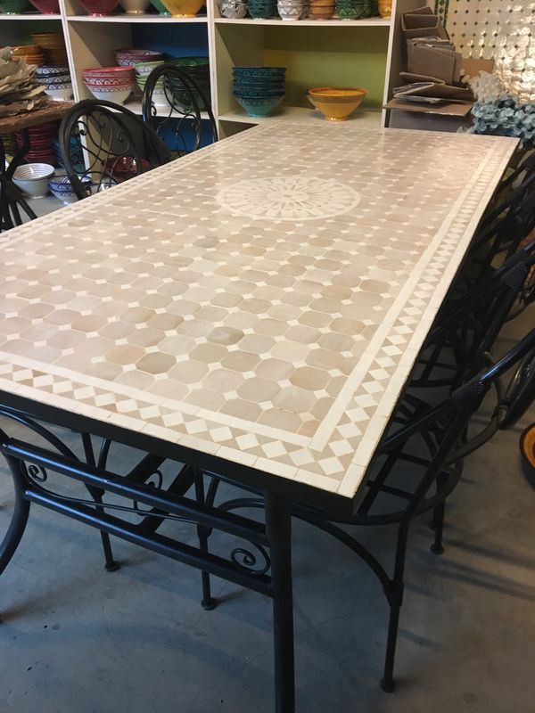 Marokkaanse Mozaiektafel 180 cm Gëemailleerd Inclusief Beste Onderstel en Afwerking !