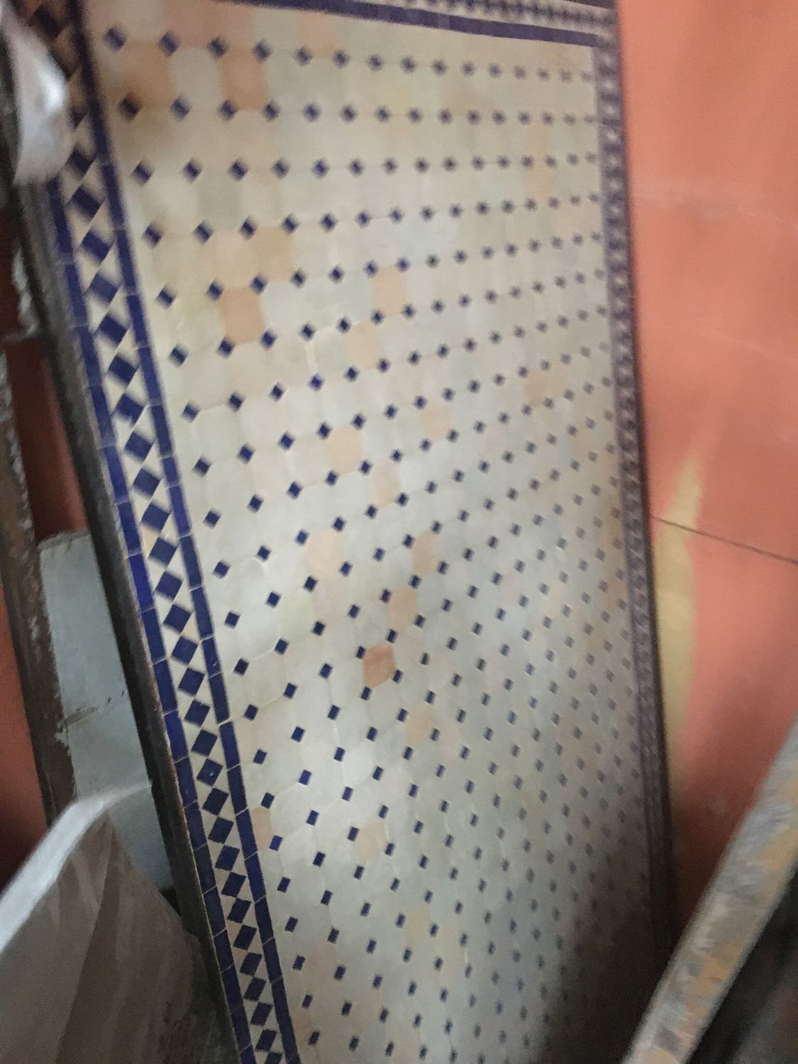 Marokkaanse Mozaiektafel 180 cm Terra-blauw Inclusief Beste Onderstel en Afwerking !