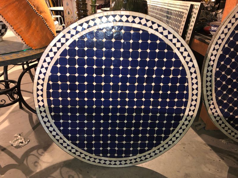 Marokkaanse Mozaiek tafel (blad) 100 cm Blauw-Wit Handgemaakt