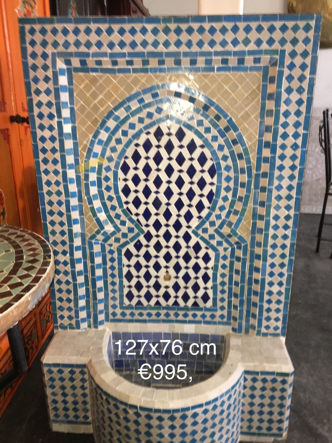 Handgemaakte Marokkaanse Mozaïek Fontein - 127x76 cm - Turqouise-blauw-creme