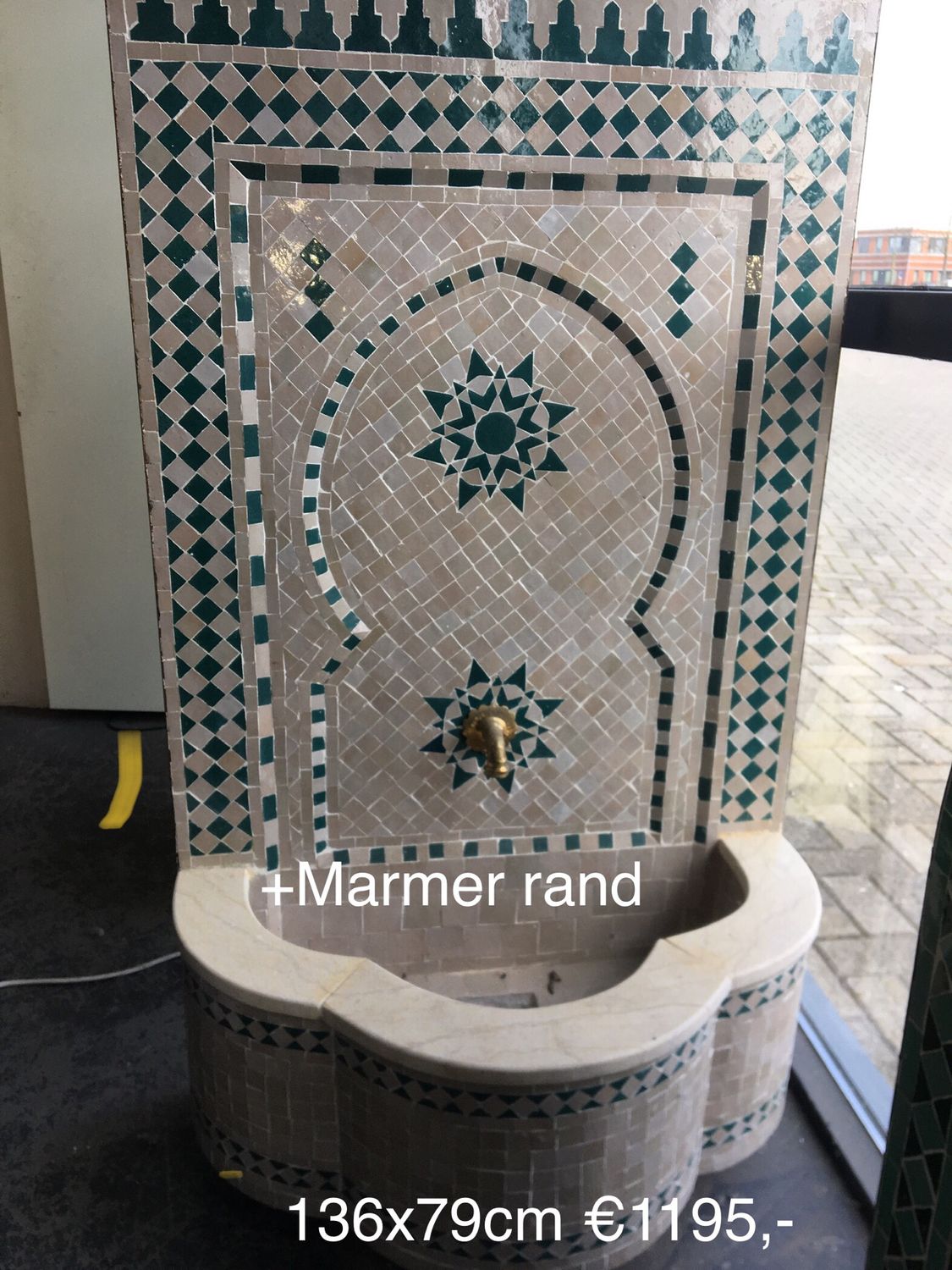 Handgemaakte Marokkaanse Mozaïek Fontein - 136x79 cm - Groen-Creme met marmer rand