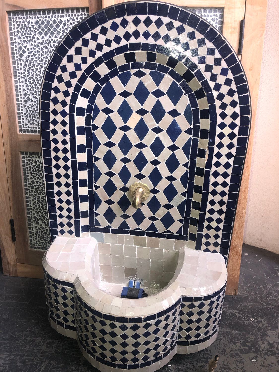 Marokkaanse Mozaïek Fontein -  74x44 cm - creme-blauw HR