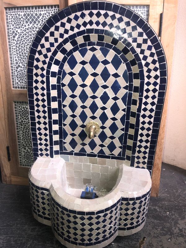 Marokkaanse Mozaïek Fontein -  74x44 cm - creme-blauw HR