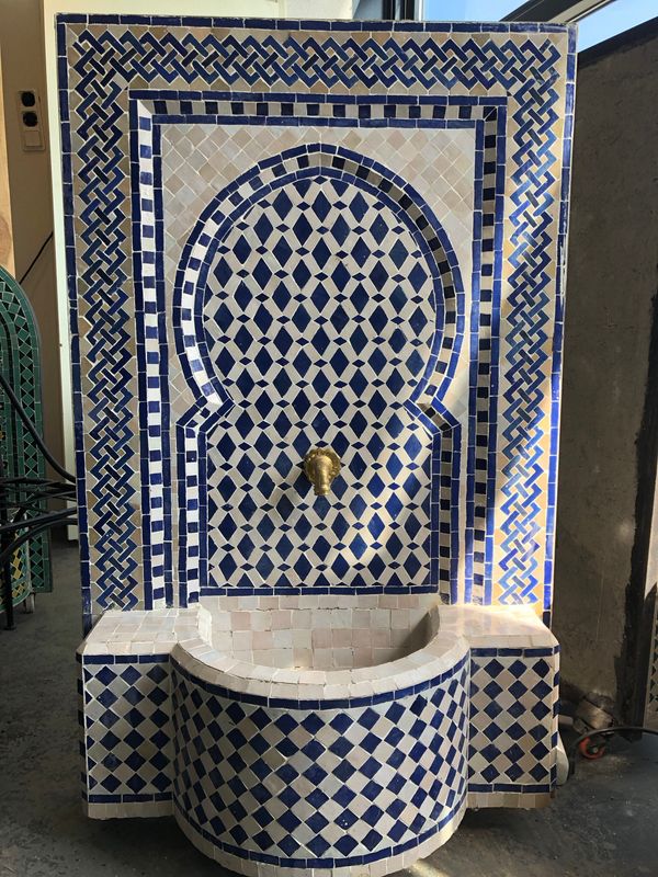 Handgemaakte Marokkaanse Mozaïek Fontein - 127x76 cm Blauw-creme