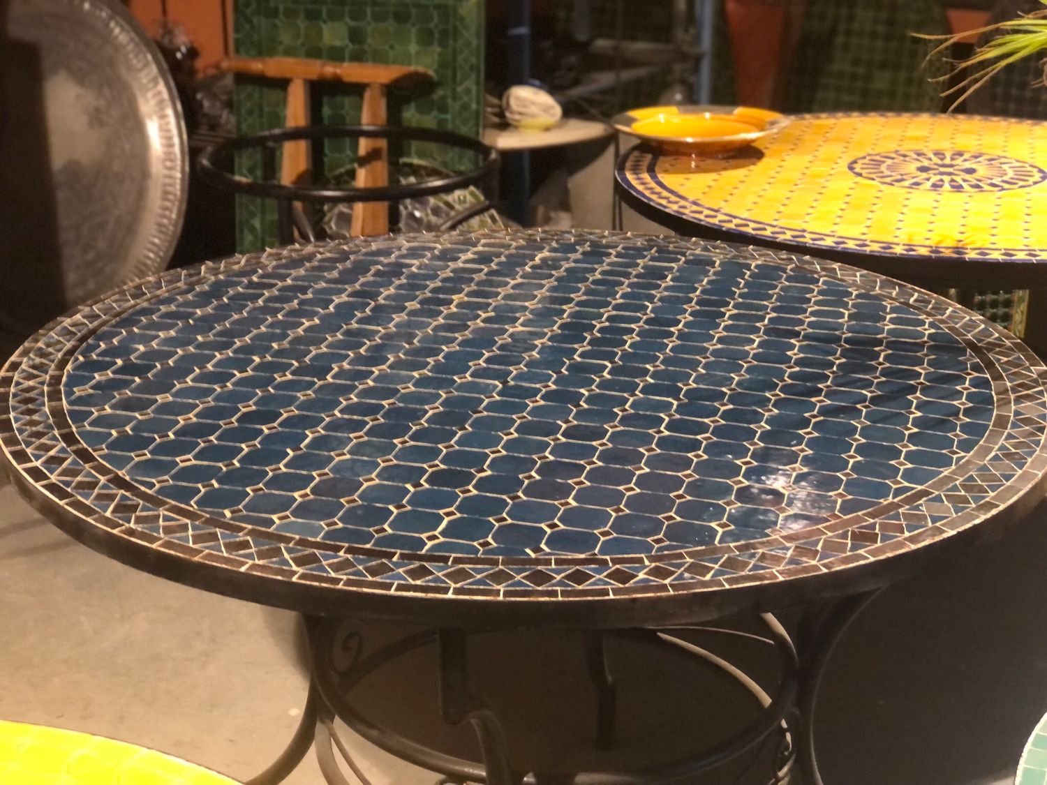 Marokkaanse Mozaiek tafel (blad) 120 cm Petrolblauw-Zwart