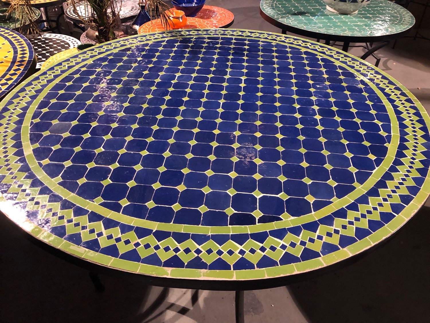 Marokkaanse Mozaiek tafel (blad) 120 cm Blauw-Appelgroen Sinsla