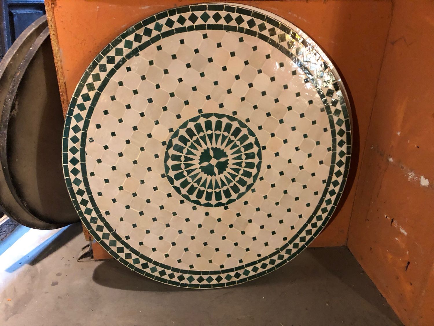 Marokkaanse Mozaiek tafel (blad) Met ROZET 100 cm Creme-Groen 