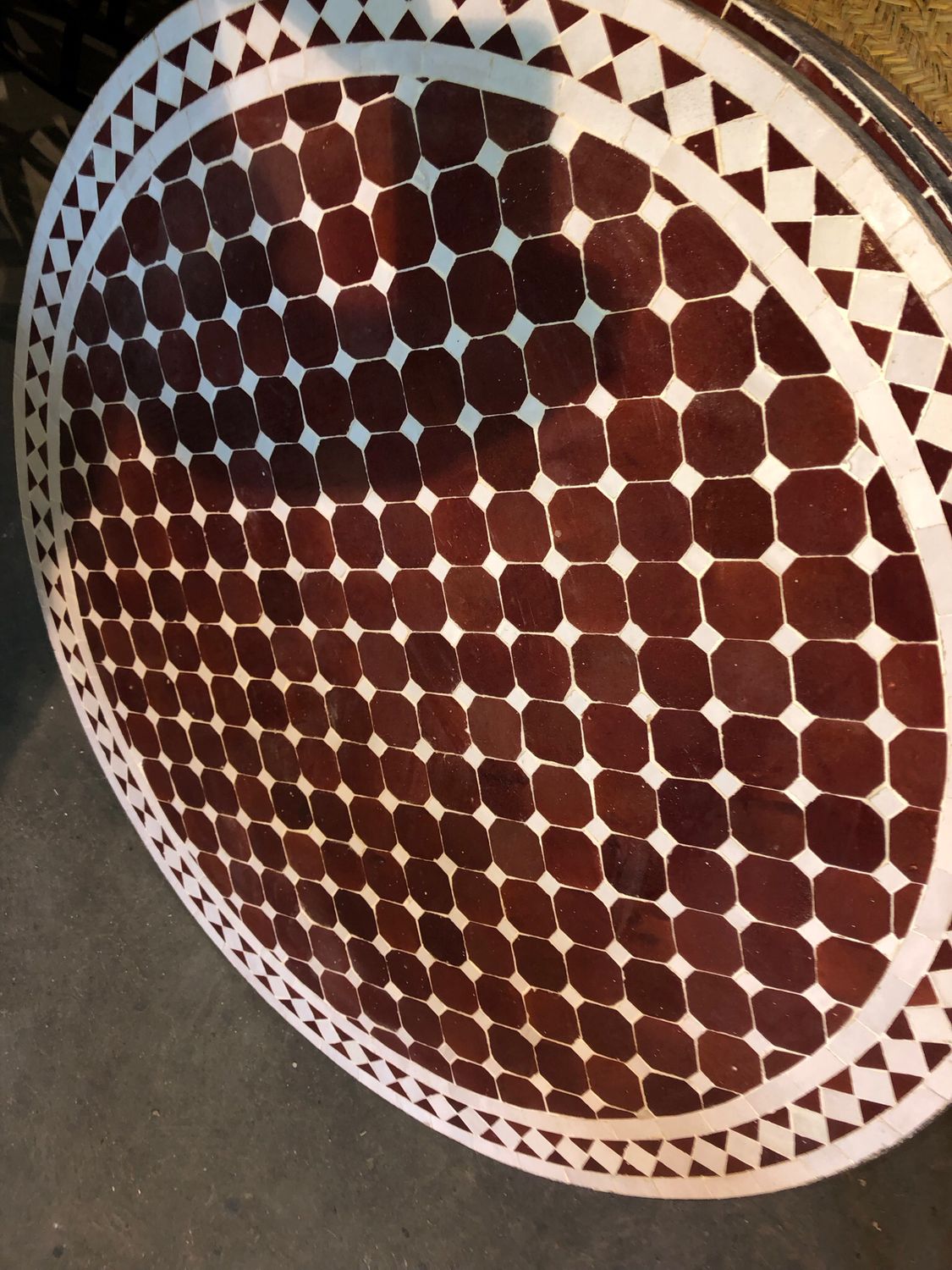 Marokkaanse Mozaiek tafel (blad) 100 cm Bordeaux rood-wit Handgemaakt nw