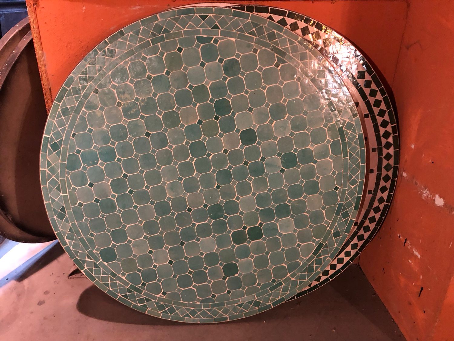 Marokkaanse Mozaiek tafel (blad) 100 cm Zeegroen Uni  Handgemaakt nw