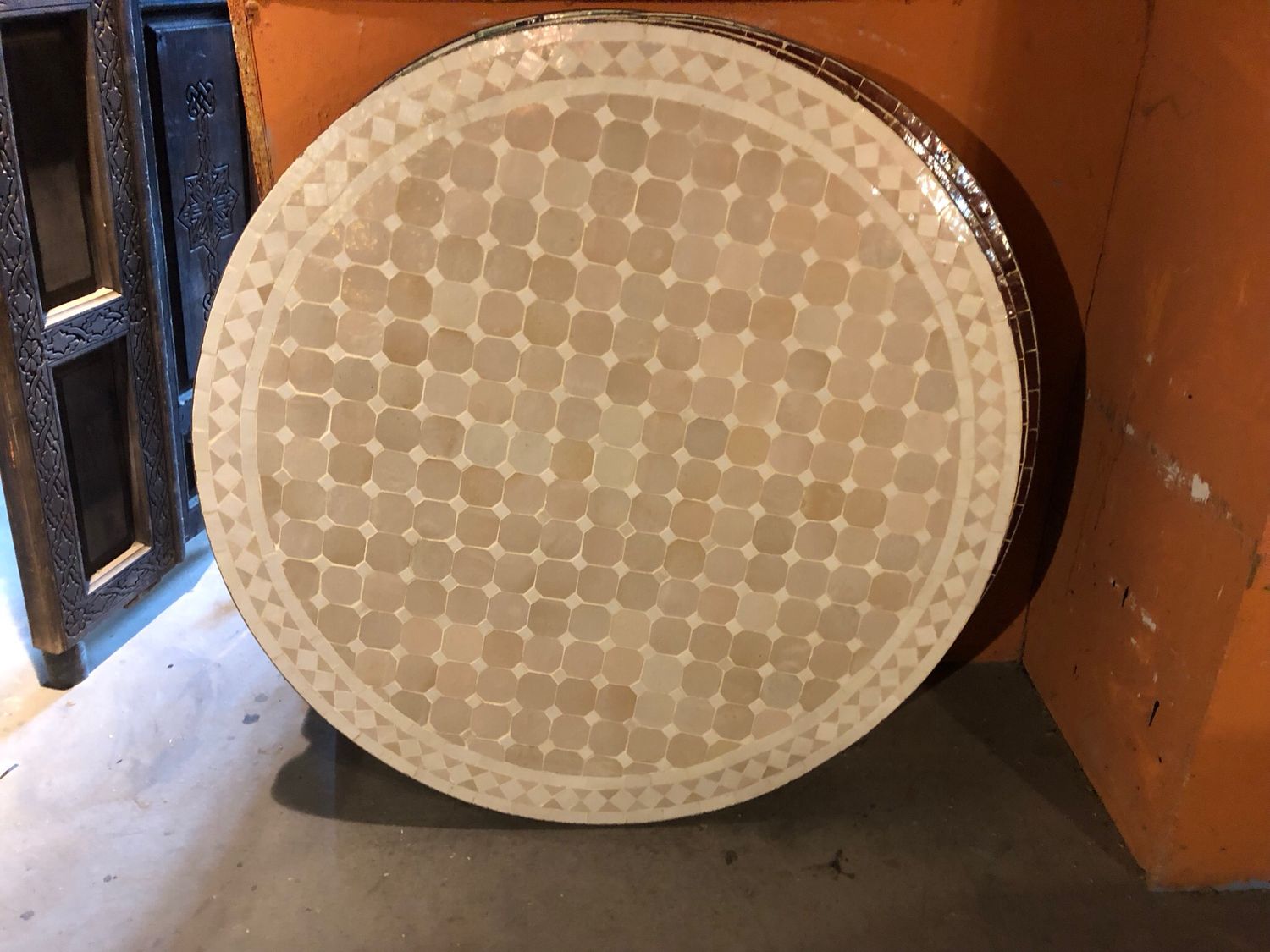 Marokkaanse Mozaiek tafel (blad) 100 cm Creme-wit Handgemaakt nw