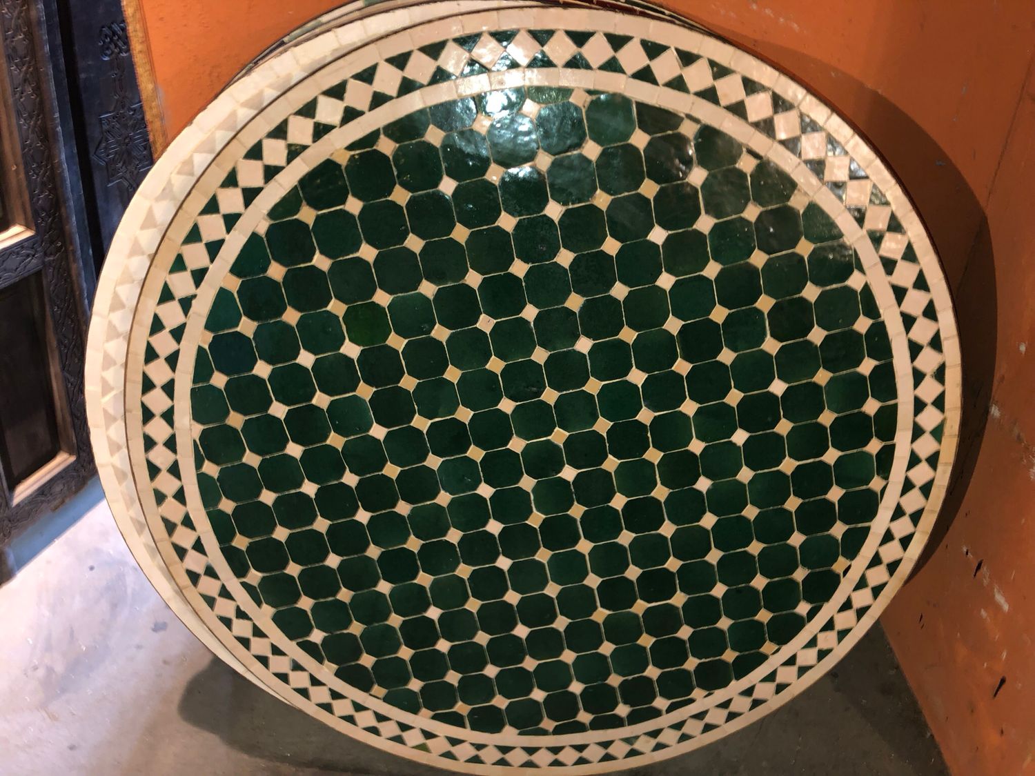 Marokkaanse Mozaiek tafel (blad) 100 cm Groen-creme Handgemaakt nw