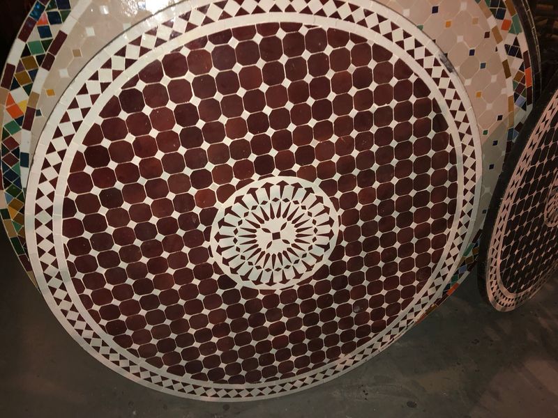 Marokkaanse Mozaiek tafel (blad) Met ROZET  Bordeaux rood- Wit 120 cm Nw