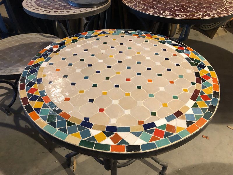 Marokkaanse Mozaiek tafel (blad) 70 cm Creme-Multicolor Handgemaakt