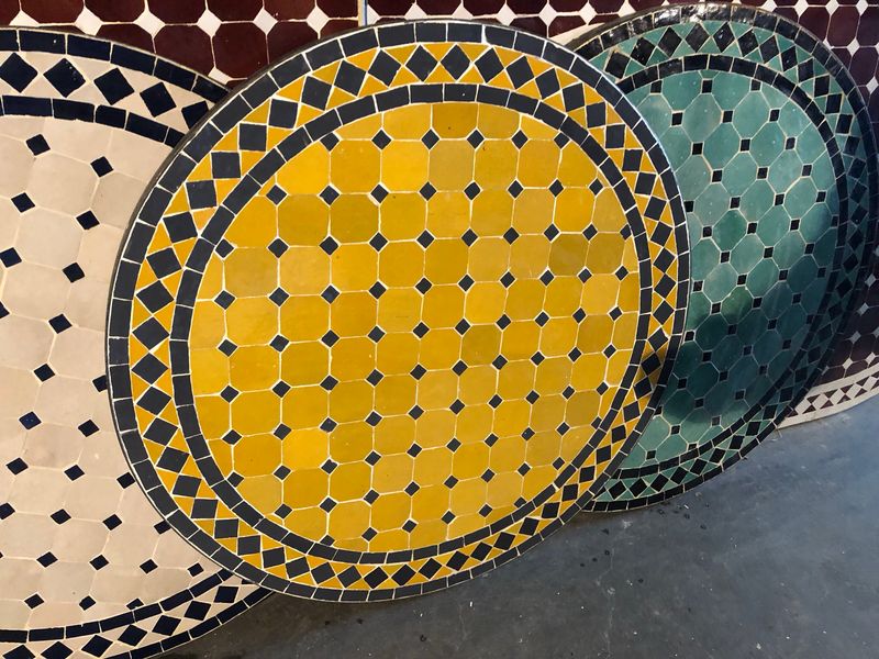 Marokkaanse Mozaiek tafel (blad) 70 cm Geel-Grijs Handgemaakt