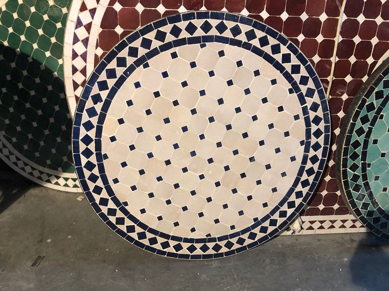 Marokkaanse Mozaiek tafel (blad) 70 cm Creme-Blauw Handgemaakt