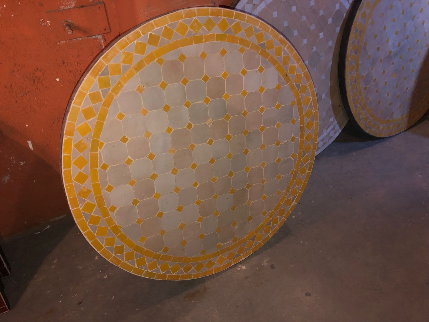 Marokkaanse Mozaiek tafel (blad) 70 cm Terra-Cotta / Geel  Handgemaakt