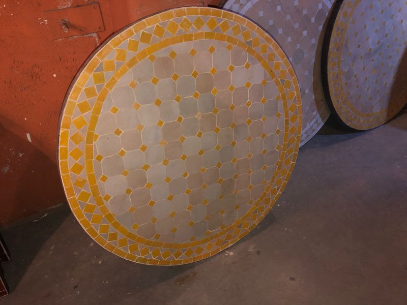 Marokkaanse Mozaiek tafel (blad) 70 cm Terra-Cotta / Geel  Handgemaakt