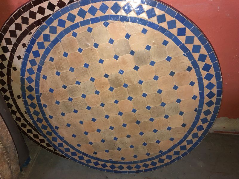 Marokkaanse Mozaiek tafel (blad) 70 cm Terra-Cotta / Lichtblauw Handgemaakt