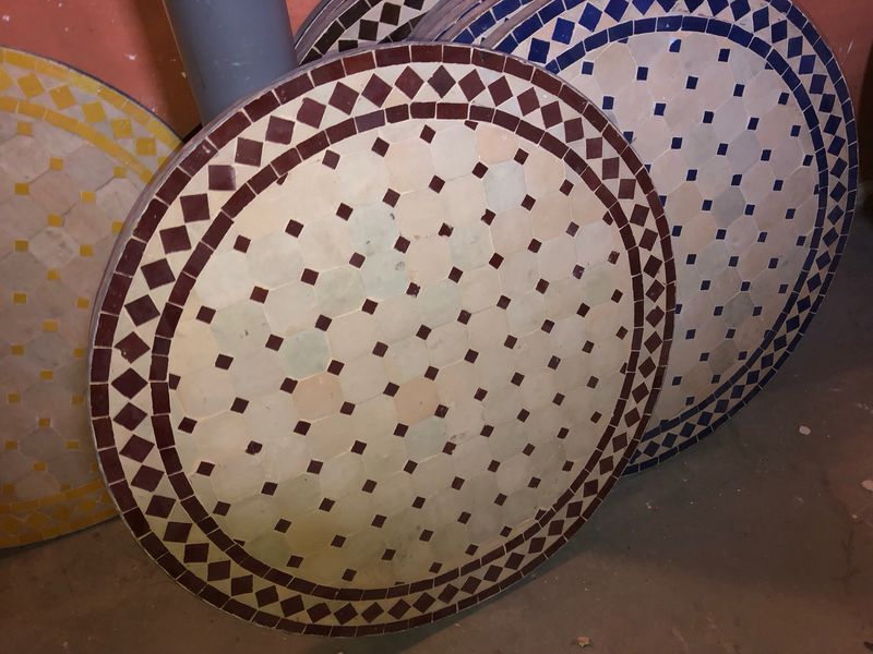 Marokkaanse Mozaiek tafel (blad) 70 cm Terra-Cotta met Bordeauxrood Handgemaakt